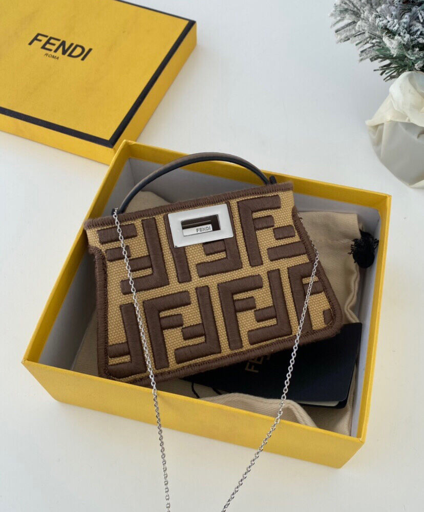 Fendi Nano Peekaboo Charm Bag 7AR993 Brown